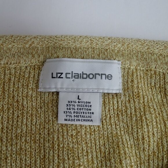 Liz Claiborne V-Neck Knit Sweater Women Size L Gold Long Sleeve Holiday Party - Picture 5 of 9
